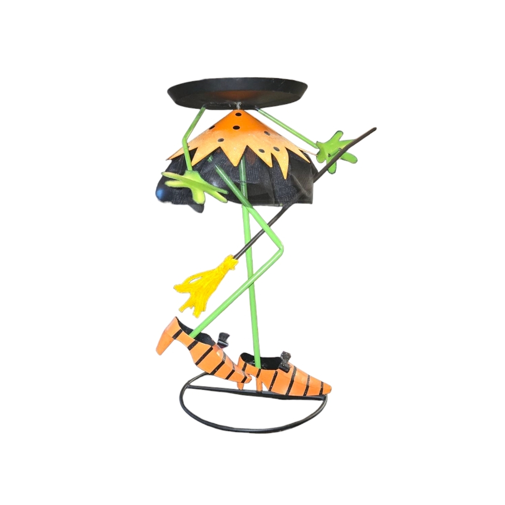 RARE Halloween 18" Tall Unmarked Witch's‎ Bottom Half Metal Pillar Candle Holder